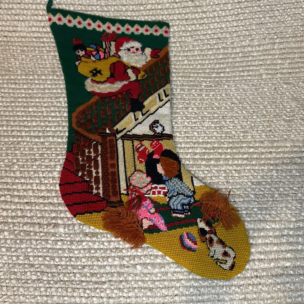 Vintage BUCILLA Heirloom Needlepoint Christmas Holiday Stocking  FINISHED